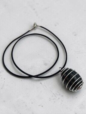 Handmade Moss Agate Stone Pendant in Silver Spiral Cage Necklace